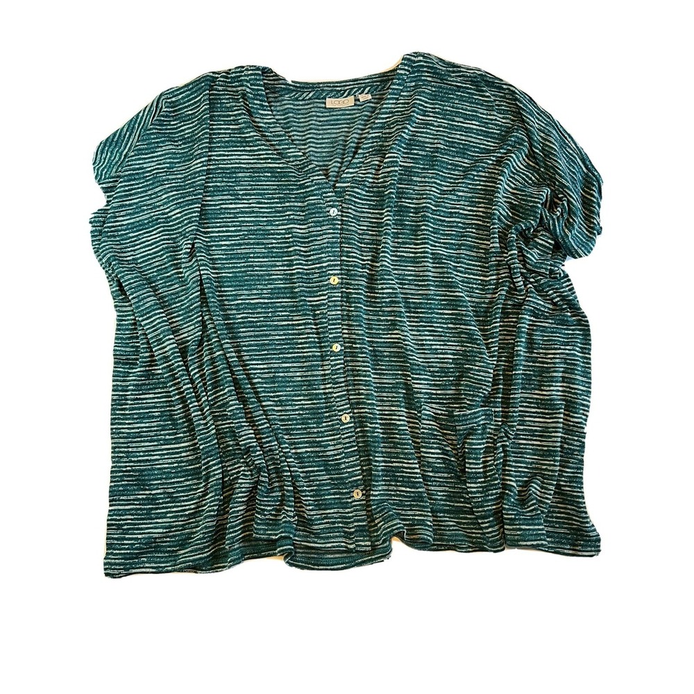 Logo Lori Goldstein 1x womens Knit Sweater Shrug Straited‎ top w pockets BR